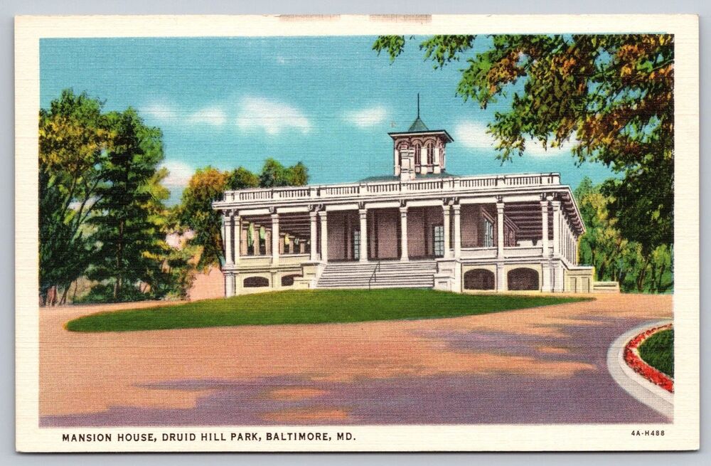 Vintage 1934 Mansion House Druid Hill Park Baltimore MD Linen Postcard 4A-H488